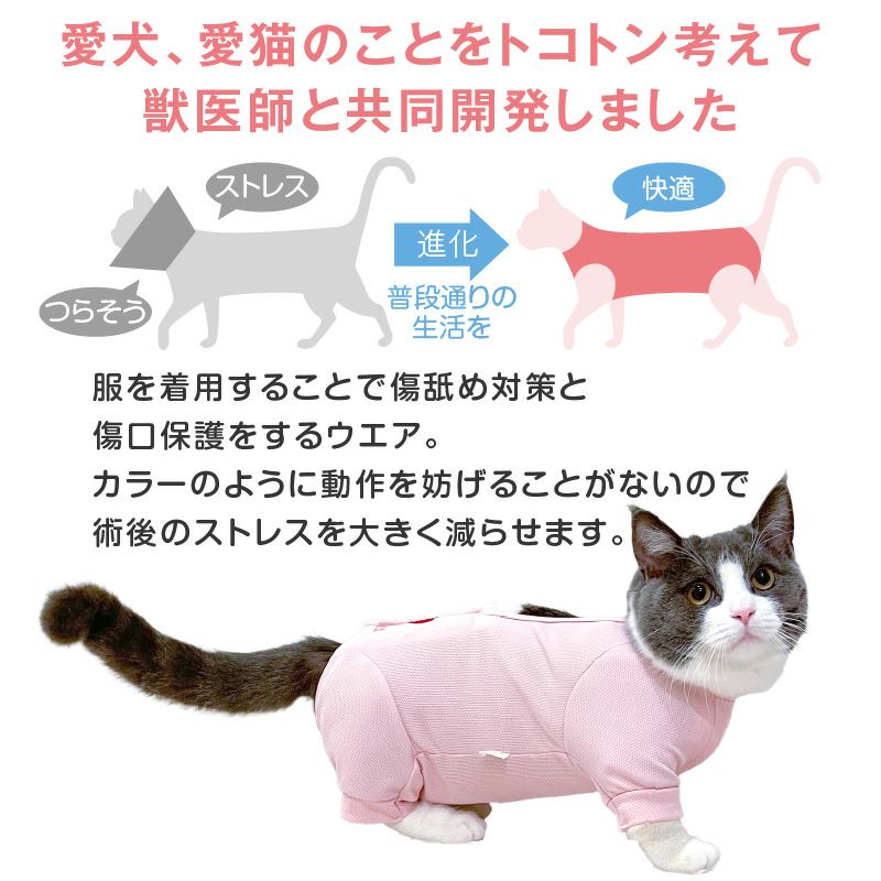 フルオープン足付き術後服エリザベスウエア(R)(男女兼用/猫用/抗菌・消臭素材)