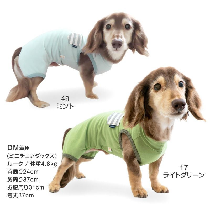 ボーダーポケットベア天袖なしお部屋着(ダックス・小型犬用)