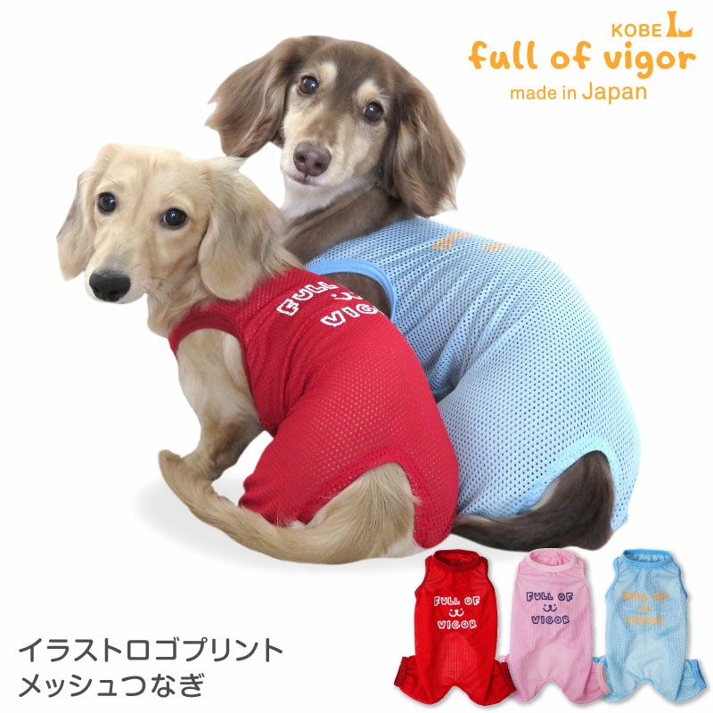 イラスト ロゴ プリント メッシュ つなぎ ダックス 小型犬用
