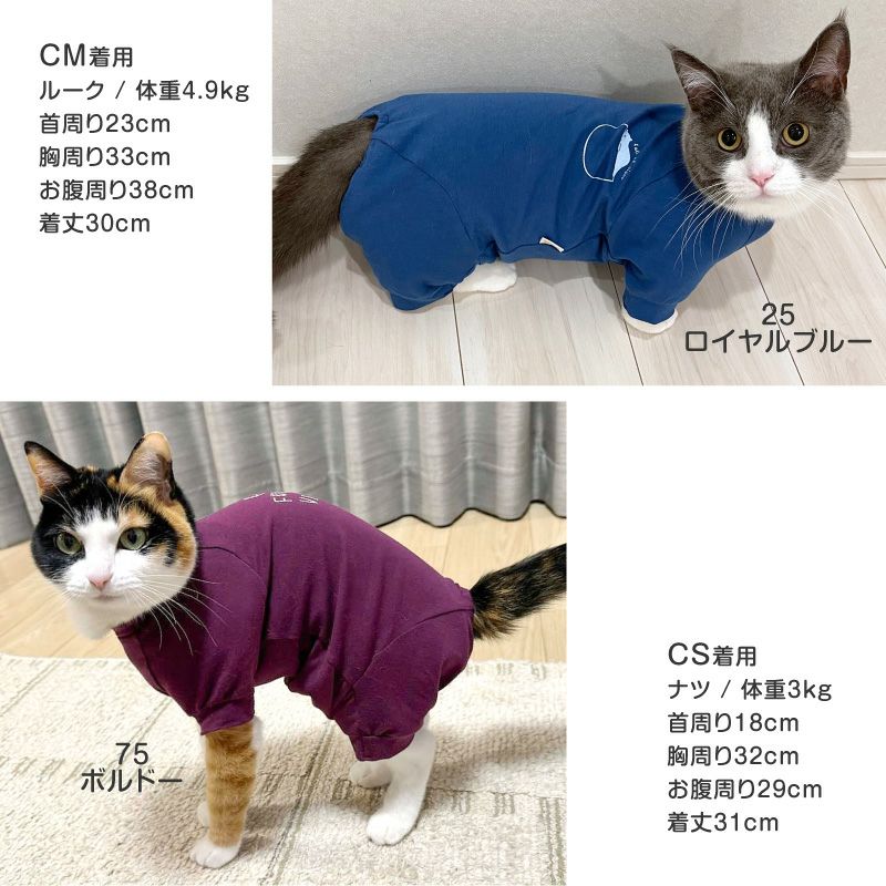 PALOMA WOOL 猫プリント 長袖Tシャツ ブルー 猫用 伸びて 着せやすい バラエティ プリント 長袖 つなぎ | ダックス