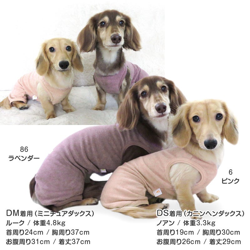 シンプル袖なしパイルお部屋着(ダックス・小型犬用)