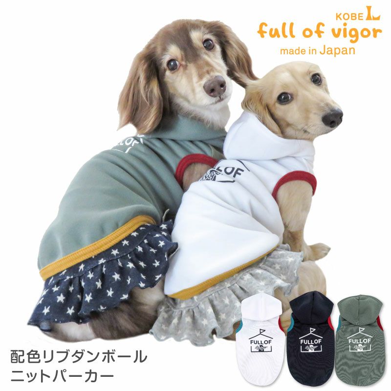 配色 リブ ダンボールニット パーカー ダックス 小型犬用 | ダックス