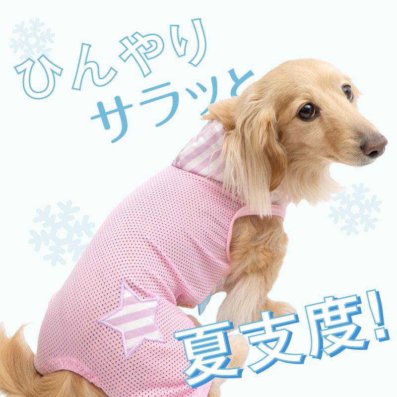 接触冷感フード付メッシュ袖なしつなぎ(ダックス・小型犬用)