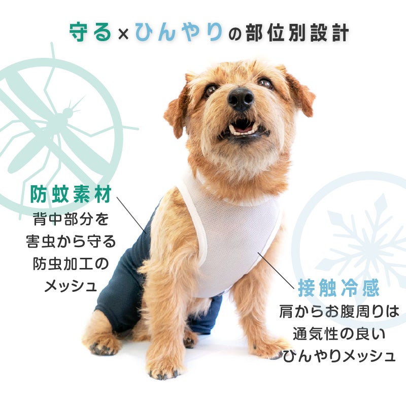 足跡刺しゅう防蚊切り替え袖なしつなぎ(ダックス・小型犬用)