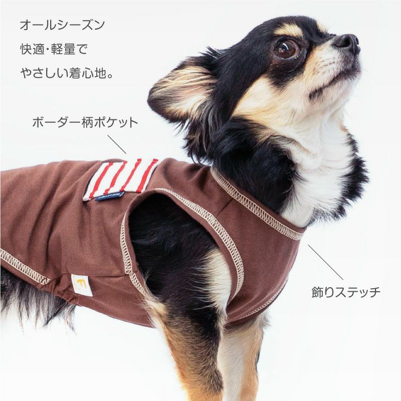 ボーダー ポケット のびのび 天竺 タンク ダックス 小型犬用