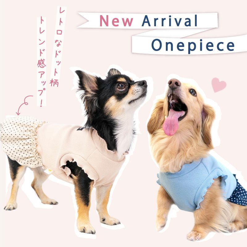 ドット 柄 フリル テレコ ワンピース ダックス 小型犬用 | ダックス