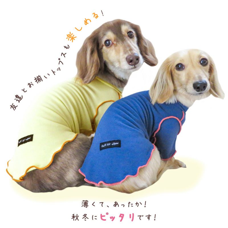 伸びて 着せやすい 配色 メロウ ハイネック Tシャツ ダックス 小型犬用